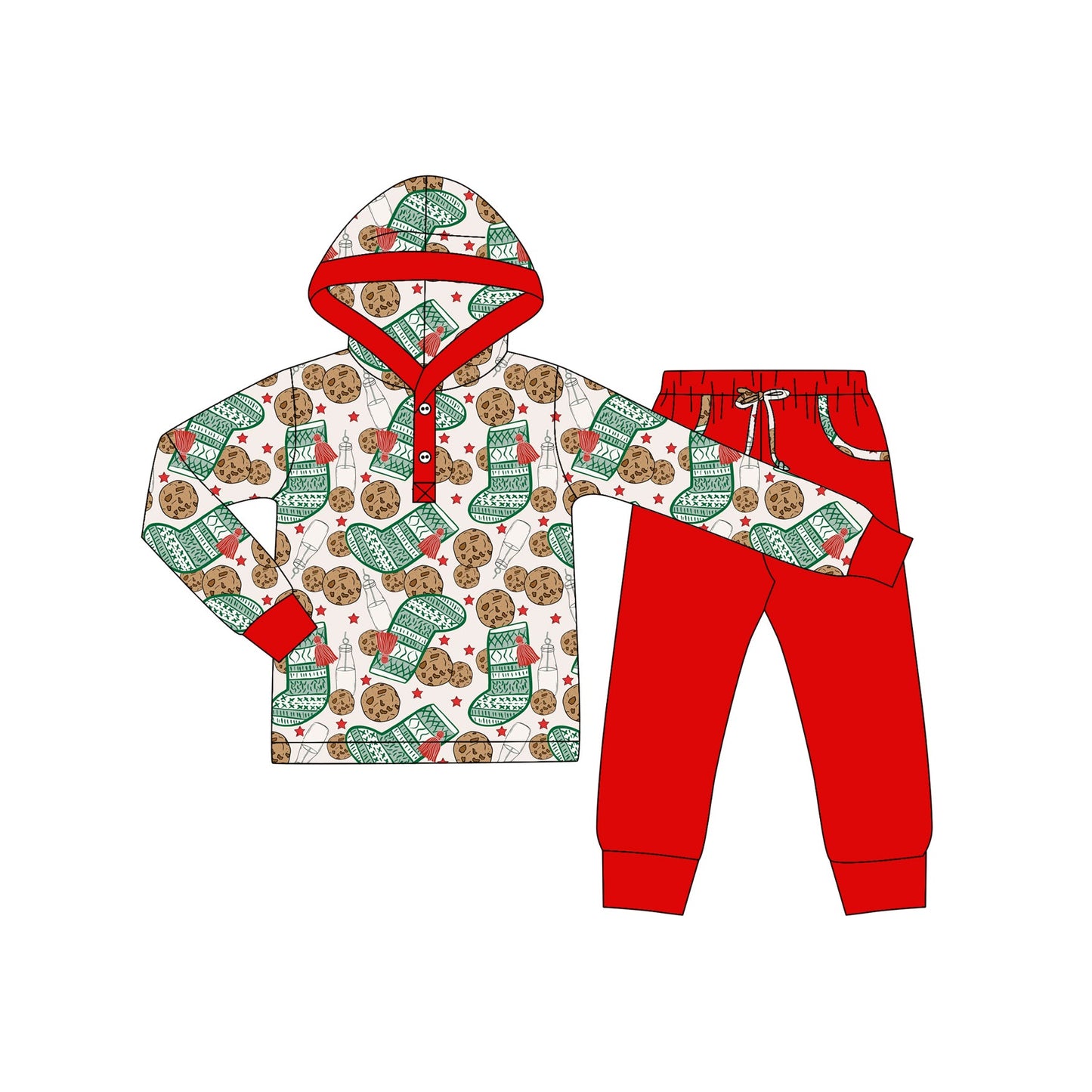 ( Moq 5 ) Preorder Baby Boy Socks Cookies Hoodie Shirt Red Pants Christmas Clothes Set