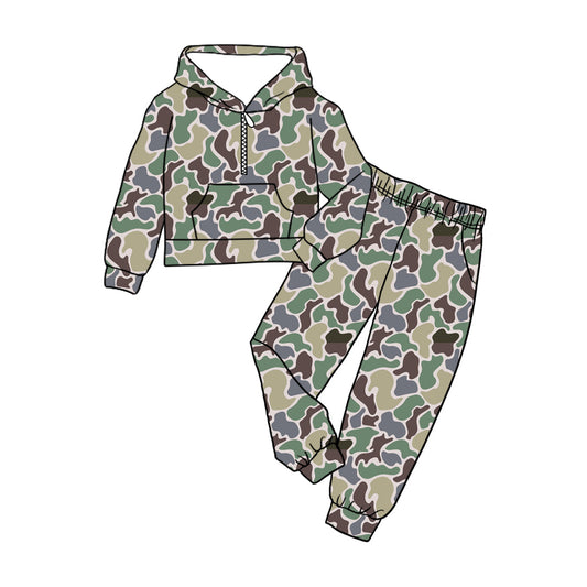 ( Moq 5 ) Preorder Boys Kids Camo Print Hoodie Zipper Pullover Pockets Pants Clothes Set