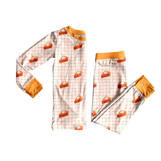 ( Moq 5 ) Toddler Kids Long Sleeves Pies Plaid Shirt Pants Fall Pajamas Clothes Set