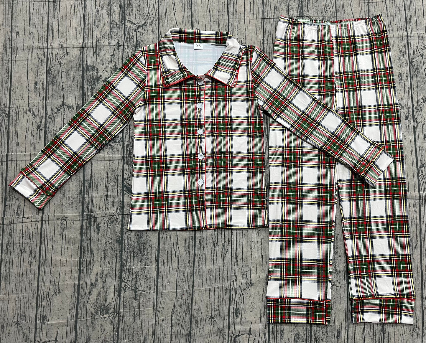 ( No moq ) Preorder Adult Man Christmas Plaid Buttons Shirt Pants Pajamas Clothes Set