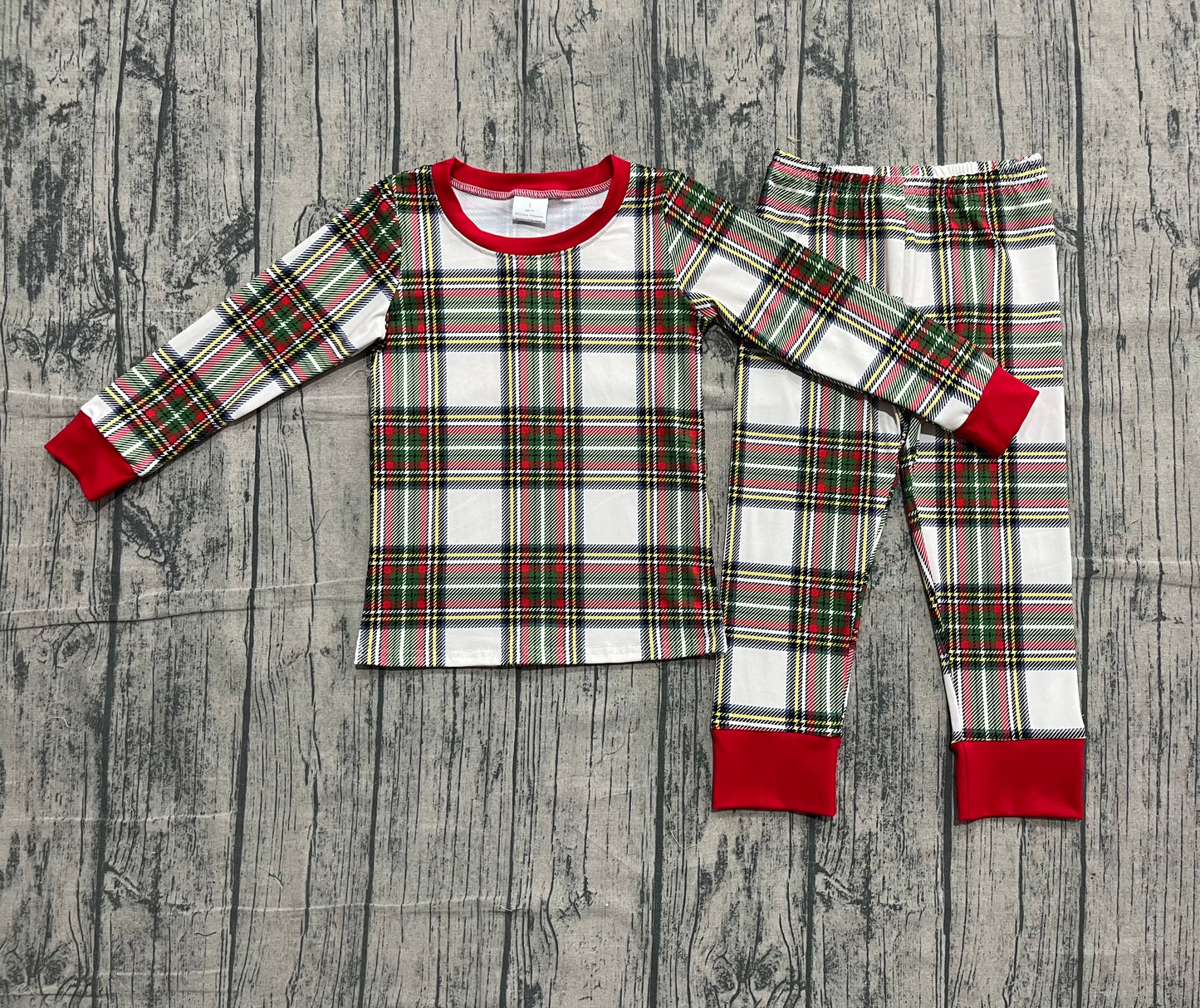 ( No moq ) Preorder Boys Kids Christmas Plaid Shirt Pants Pajamas Clothes Set