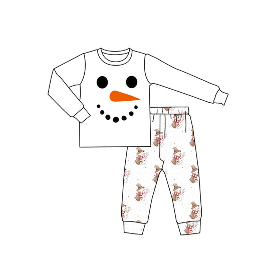 ( Moq 5 ) Preorder Kids Boys Snowman Christmas White Shirt Pants Pajamas Clothes Set