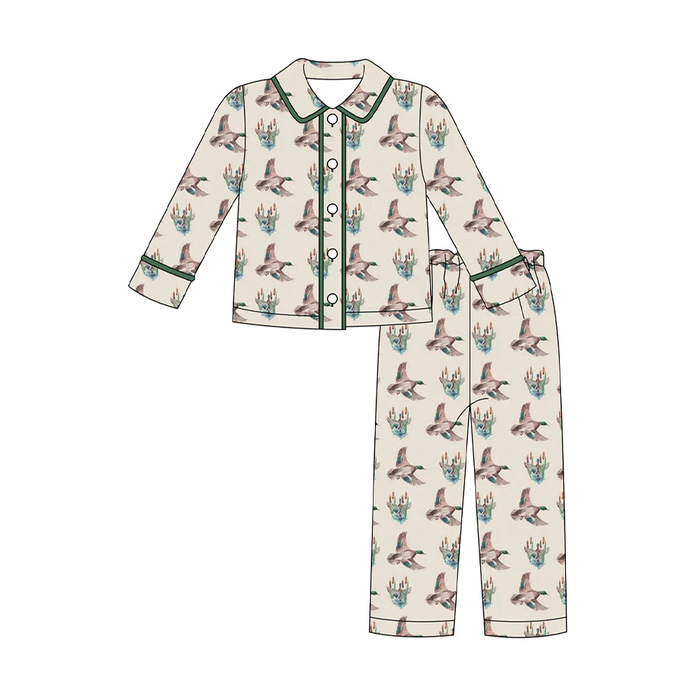( Moq 5 ) Preorder Boys Kids Long Sleeves Ducks Buttons Shirt Pants Pajamas Clothes Set