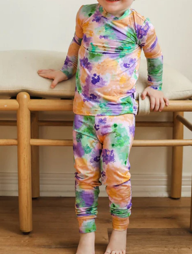 ( Moq 5 ) Preorder Baby Girls Kids Tie Dye Shirt Pants Mardi Gras Pajamas Clothes Set