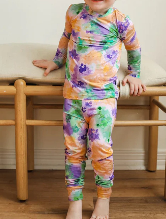 ( Moq 5 ) Preorder Baby Girls Kids Tie Dye Shirt Pants Mardi Gras Pajamas Clothes Set