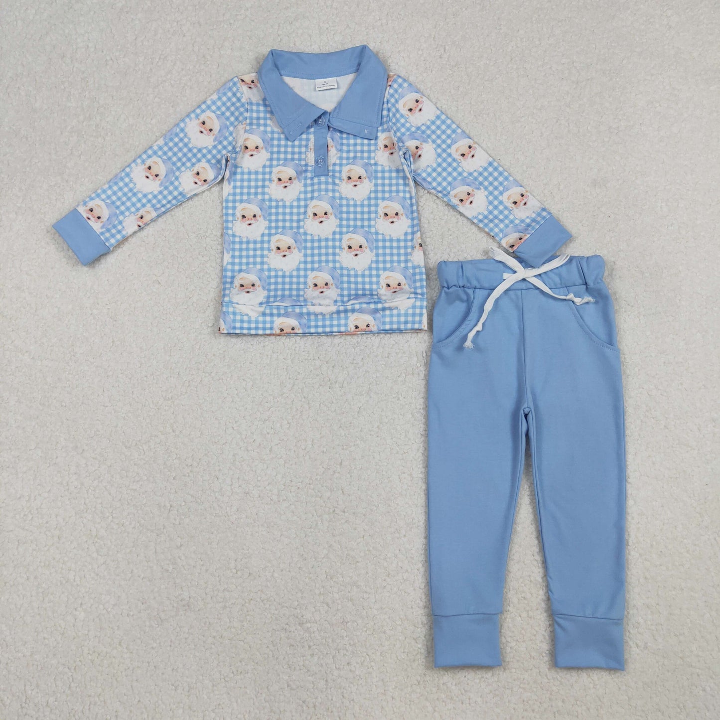 Sibling Baby Boys Girls Kids Long Sleeves Santa Christmas Shirt Pockets Cotton Pants Set RTS