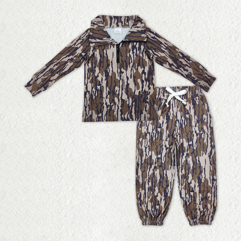 Baby Boys Long Sleeves Zipper Pullover Camo Jogger Pockets Pants Clothes Set RTS