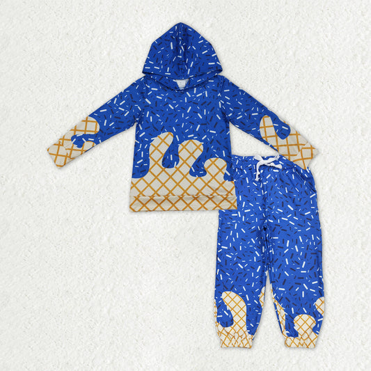 Baby Boys Hot Blue Long Sleeves Sprinkles Drips Hoodie Shirt Yoga Pockets Pants Clothes Set RTS