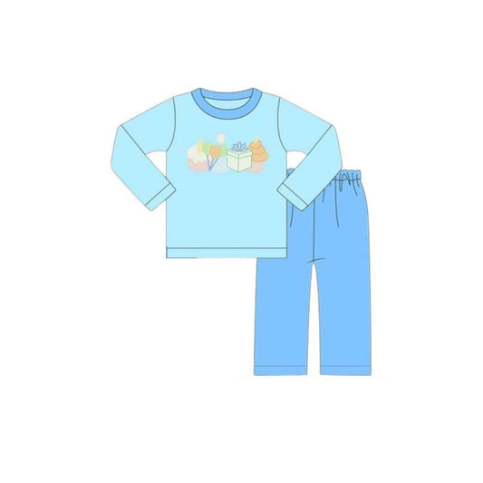 ( Moq 5 ) Preorder Baby Boys Long Sleeves Happy Birthday Shirt Blue Pants Clothes Set