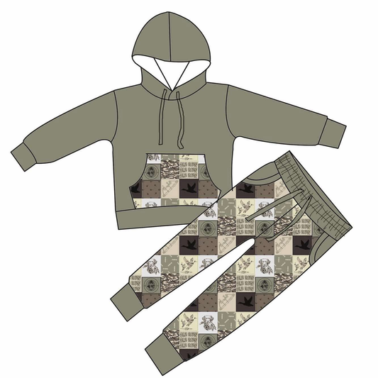 ( Moq 5 ) Preorder Baby Boys Ducks Dogs Hoodie Camo Shirt Pockets Pants Hunting Clothes Set