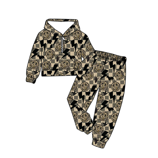 ( Moq 5 ) Preorder Baby Boys Ducks Dogs Camo Smile Checked Hoodie Shirt Pockets Pants Clothes Set