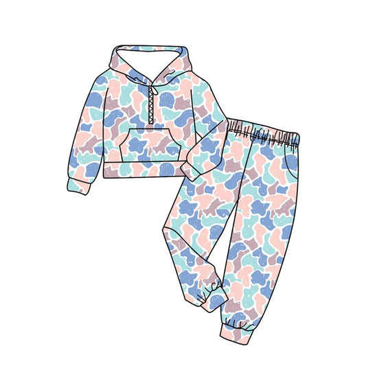 ( Moq 5 ) Preorder Baby Boys Long Sleeves Zipper Hoodie Camo Shirt Pockets Pants Clothes Set