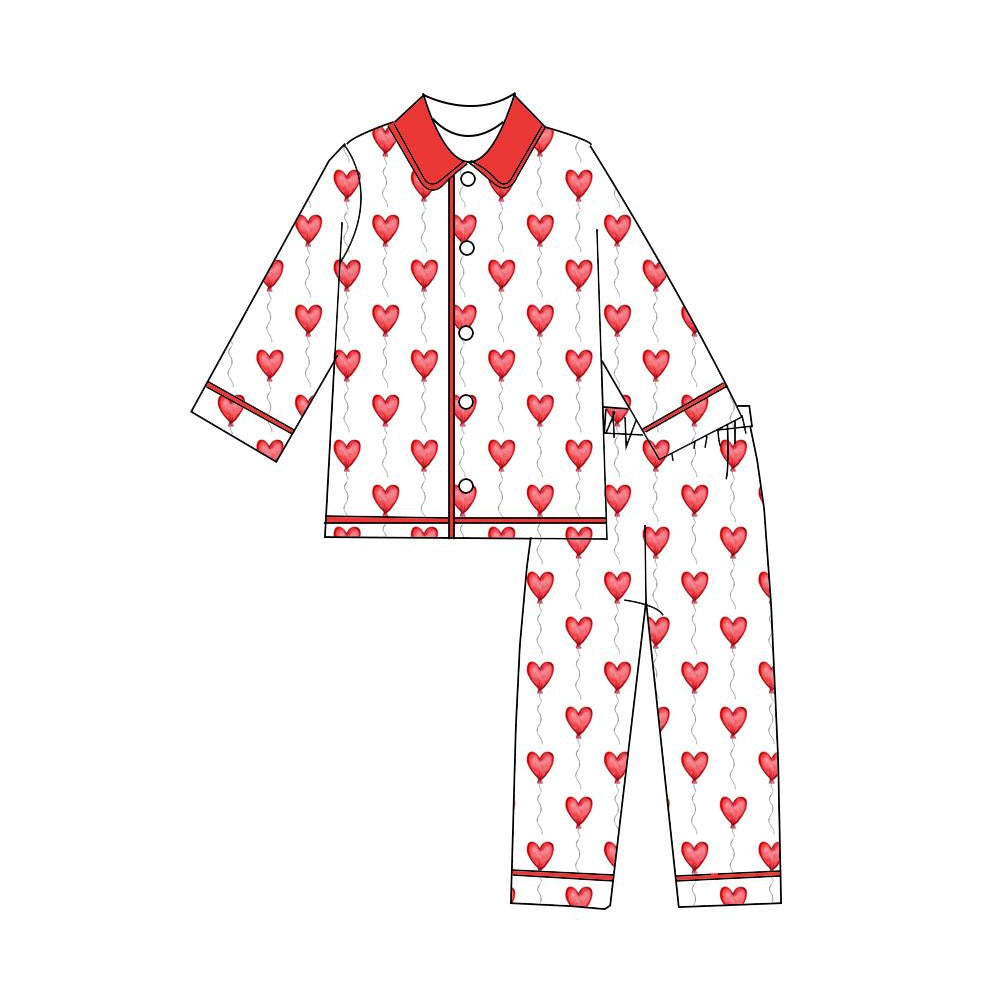 ( Moq 5 ) Preorder Baby Boys Long Sleeves Hearts Buttons Tops Pants Valentine Pajamas Set