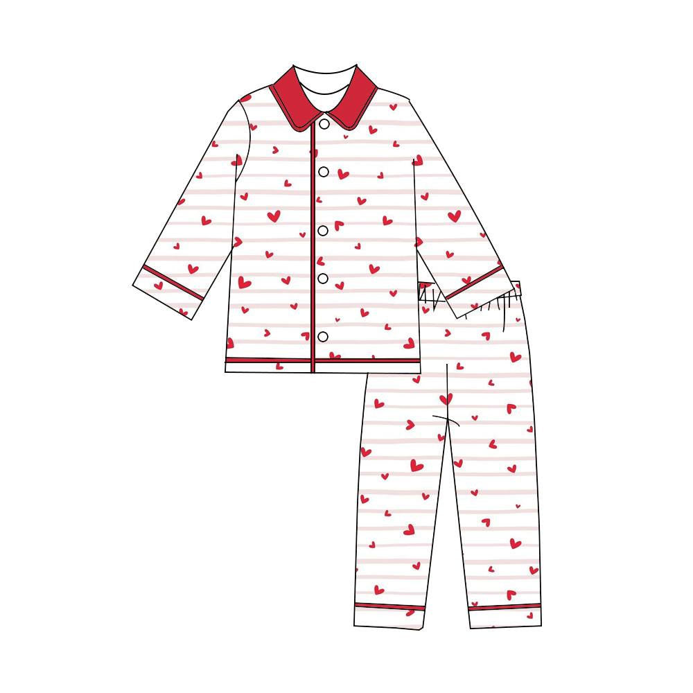 ( Moq 5 ) Preorder Baby Boys Long Sleeves Hearts Stripes Buttons Tops Pants Valentine Pajamas Set