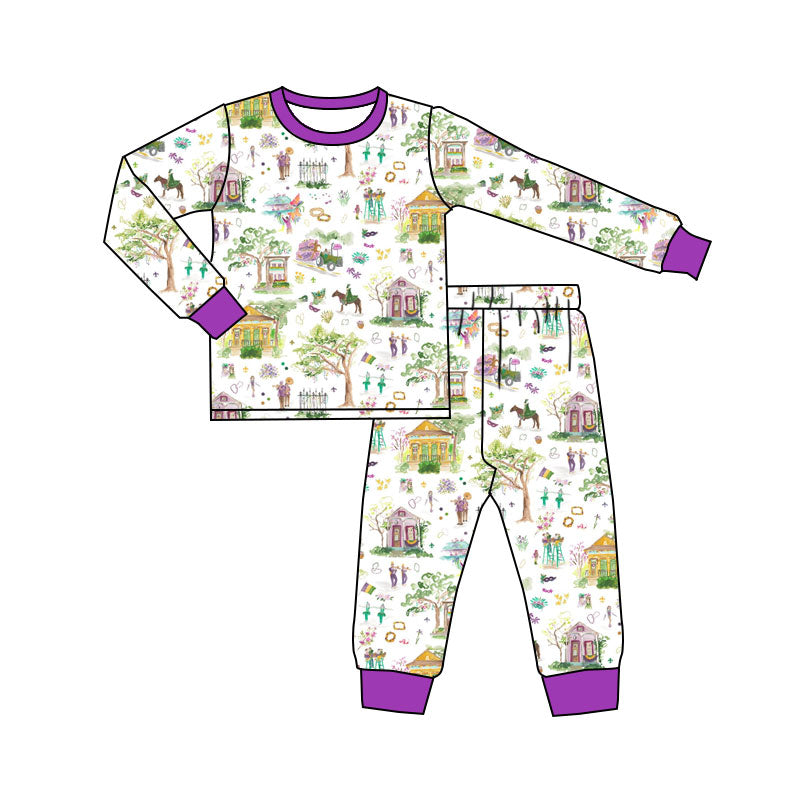 ( Moq 5 ) Preorder Baby Kids Toddler Long Sleeves Masks Shirt Pants Mardi Gras Pajamas Set