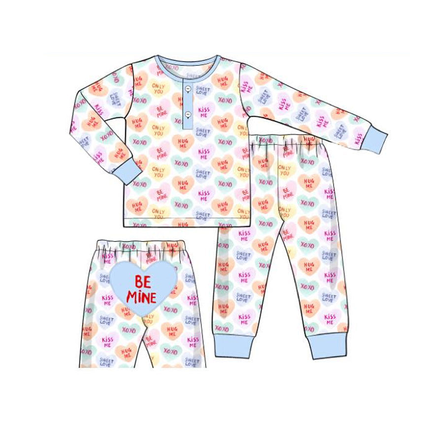 ( Moq 5 ) Preorder Baby Boys Kids Hearts Buttons Shirt Pants Valentines Pajamas Set