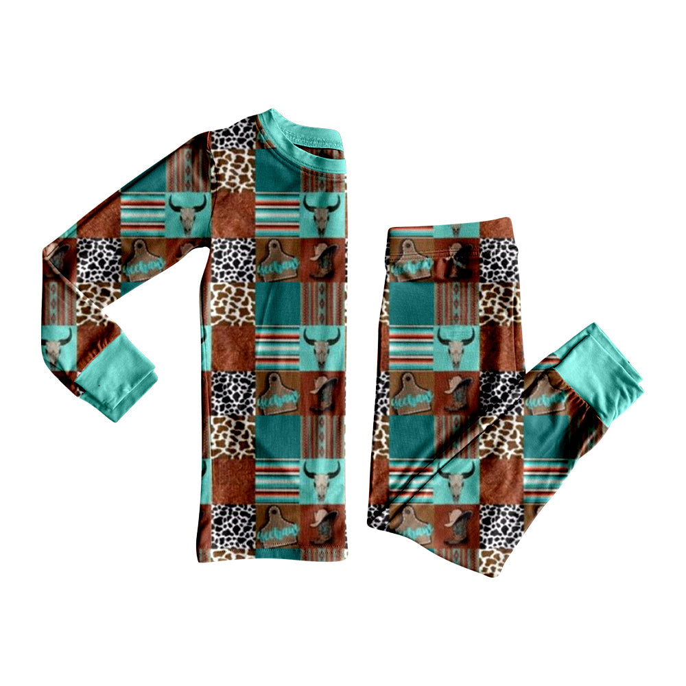 ( Moq 5 ) Preorder Baby Boys Long Sleeves Cow Print Shirt Pants Western Pajamas Set