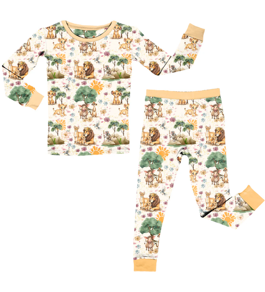 ( Moq 5 ) Preorder Baby Boys Long Sleeves Lions Cartoon Shirt Pants Pajamas Set