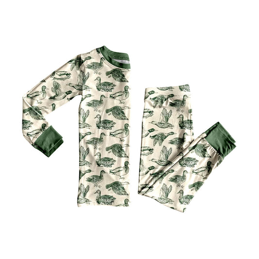 ( Moq 5 ) Preorder Baby Boys Long Sleeves Ducks Shirt Pants Green Pajamas Set