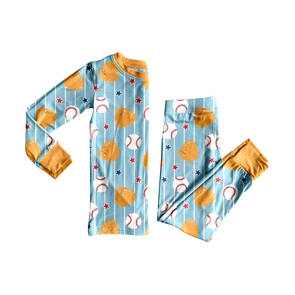 ( Moq 5 ) Preorder Baby Boys Long Sleeves Baseball Stars Shirt Pants Pajamas Set