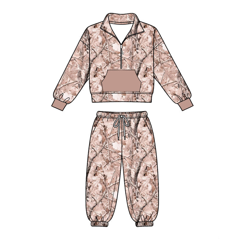( Moq 5 ) Preorder Baby Boys Long Sleeves Zipper Pocket Camo Pullover Jogger Pants Set Clothes