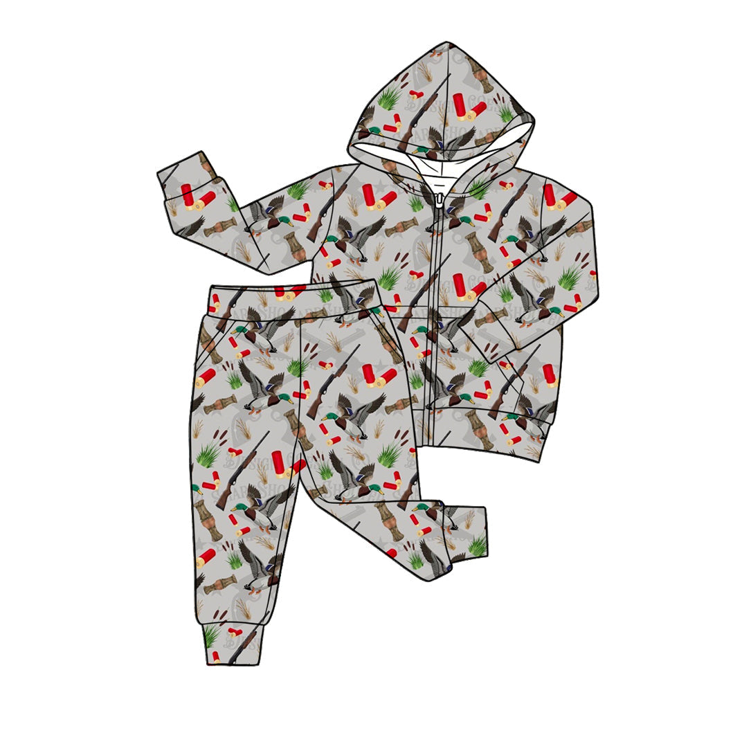 ( Moq 5 ) Preorder Baby Boys Kids Pockets Zipper Hoodie Tops Ducks Jogger Pants Set Hunting Clothes