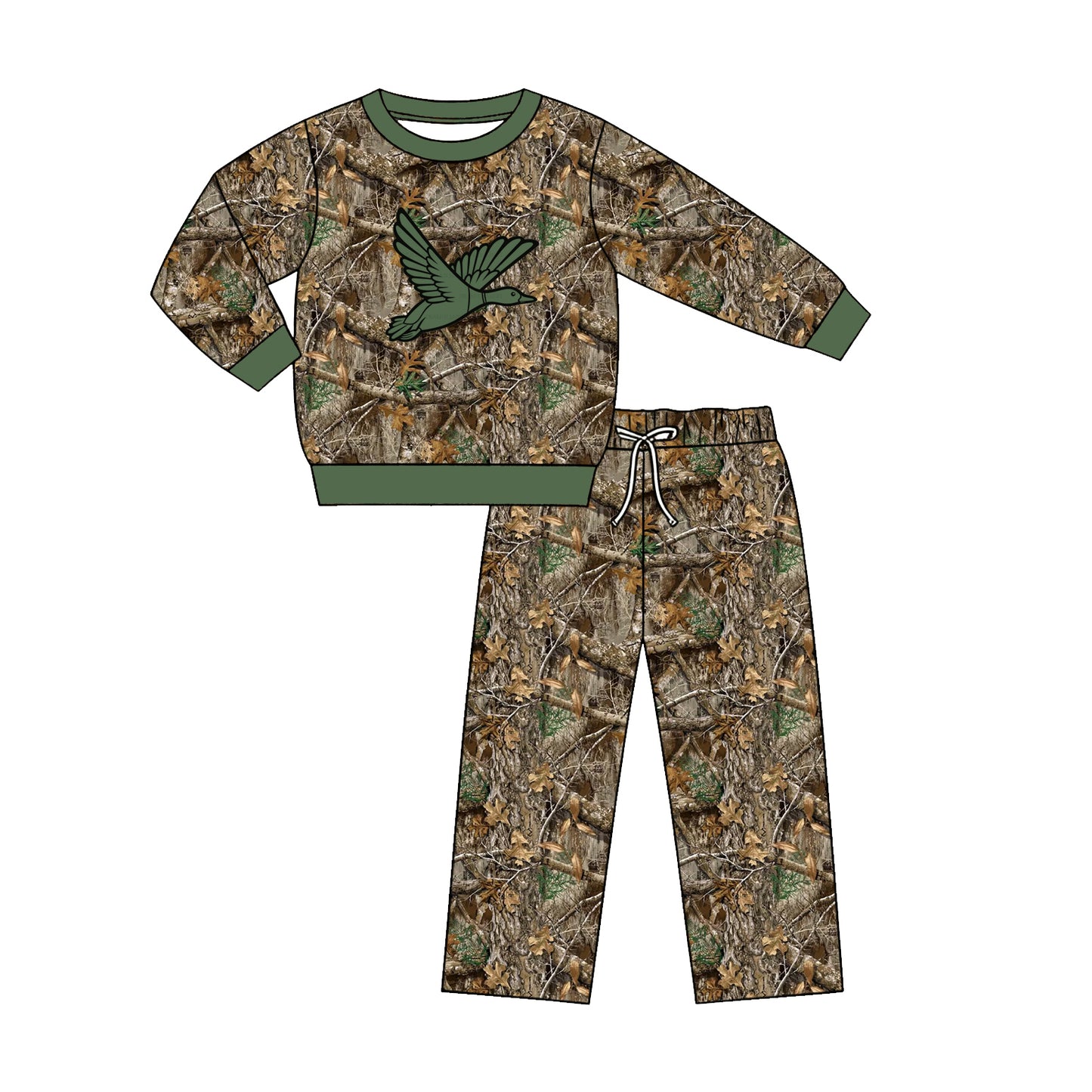 ( Moq 5 ) Preorder Baby Boys Kids Long Sleeves Duck Shirt Camo Pants Set Clothes