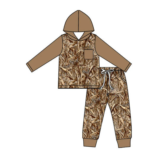 ( Moq 5 ) Preorder Baby Boys Kids Long Sleeves Hoodie Camo Shirt Pockets Pants Ducks Set Clothes