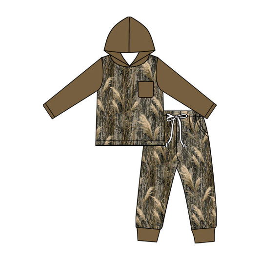 ( Moq 5 ) Preorder Baby Boys Kids Long Sleeves Hoodie Shirt Pockets Pants Camo Set Clothes