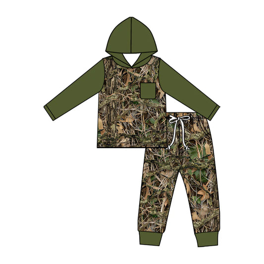 ( Moq 5 ) Preorder Baby Boys Kids Green Long Sleeves Hoodie Shirt Pockets Pants Camo Set Clothes