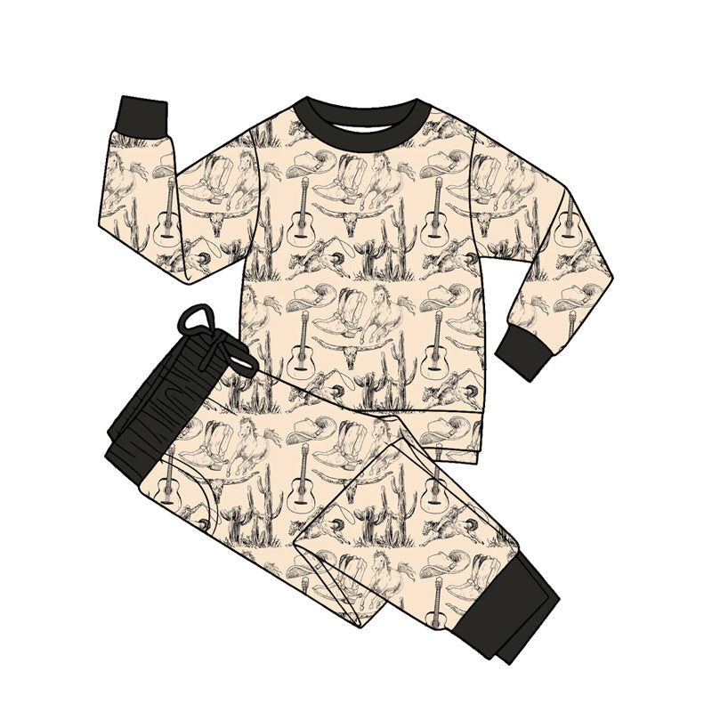 ( Moq 5 ) Preorder Baby Boys Kids Long Sleeves Western Shirt Pants Pajamas Set Clothes
