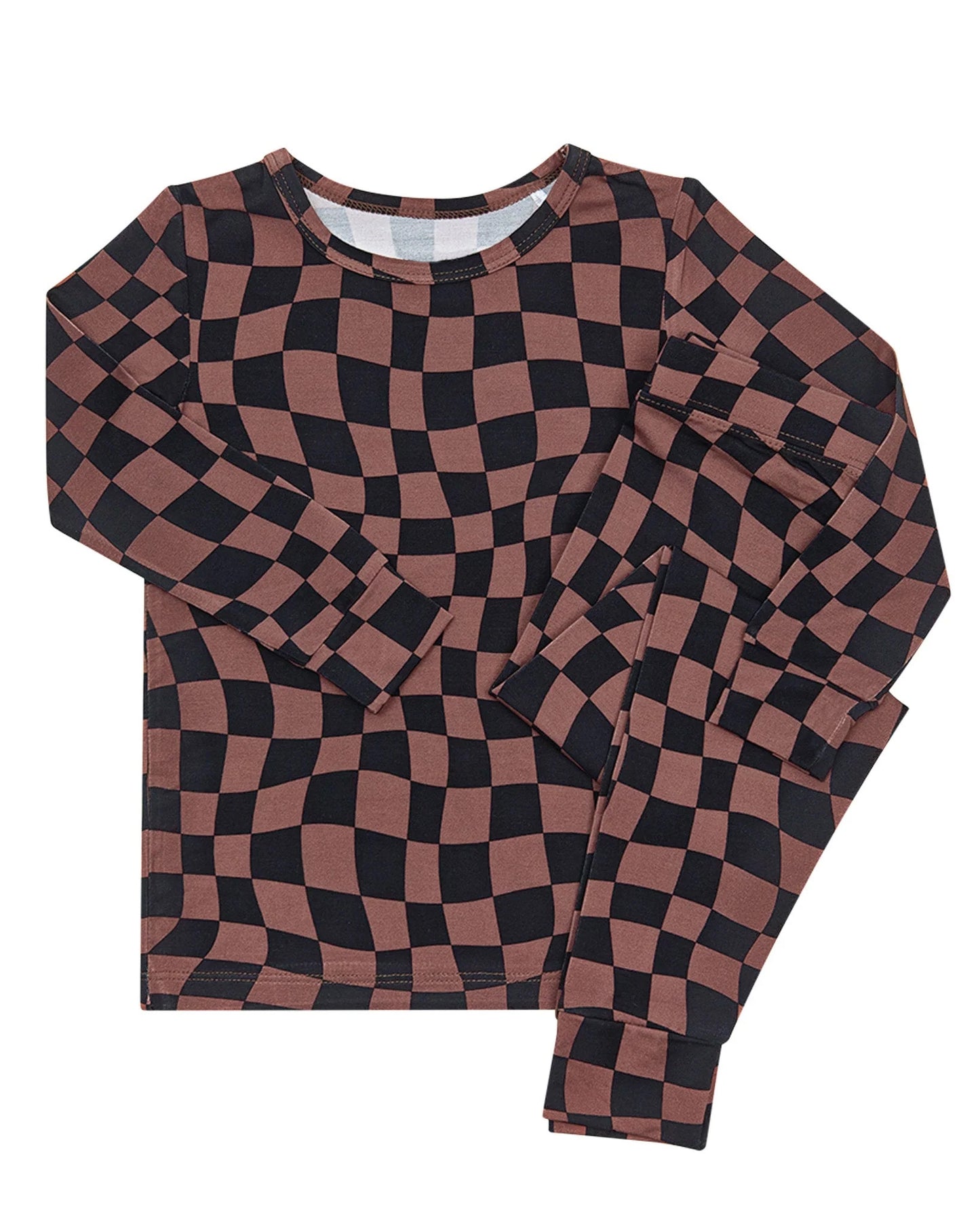 ( Moq 5 ) Preorder Baby Boys Kids Long Sleeves Brown Black Plaid Shirt Pants Set Pajamas Clothes