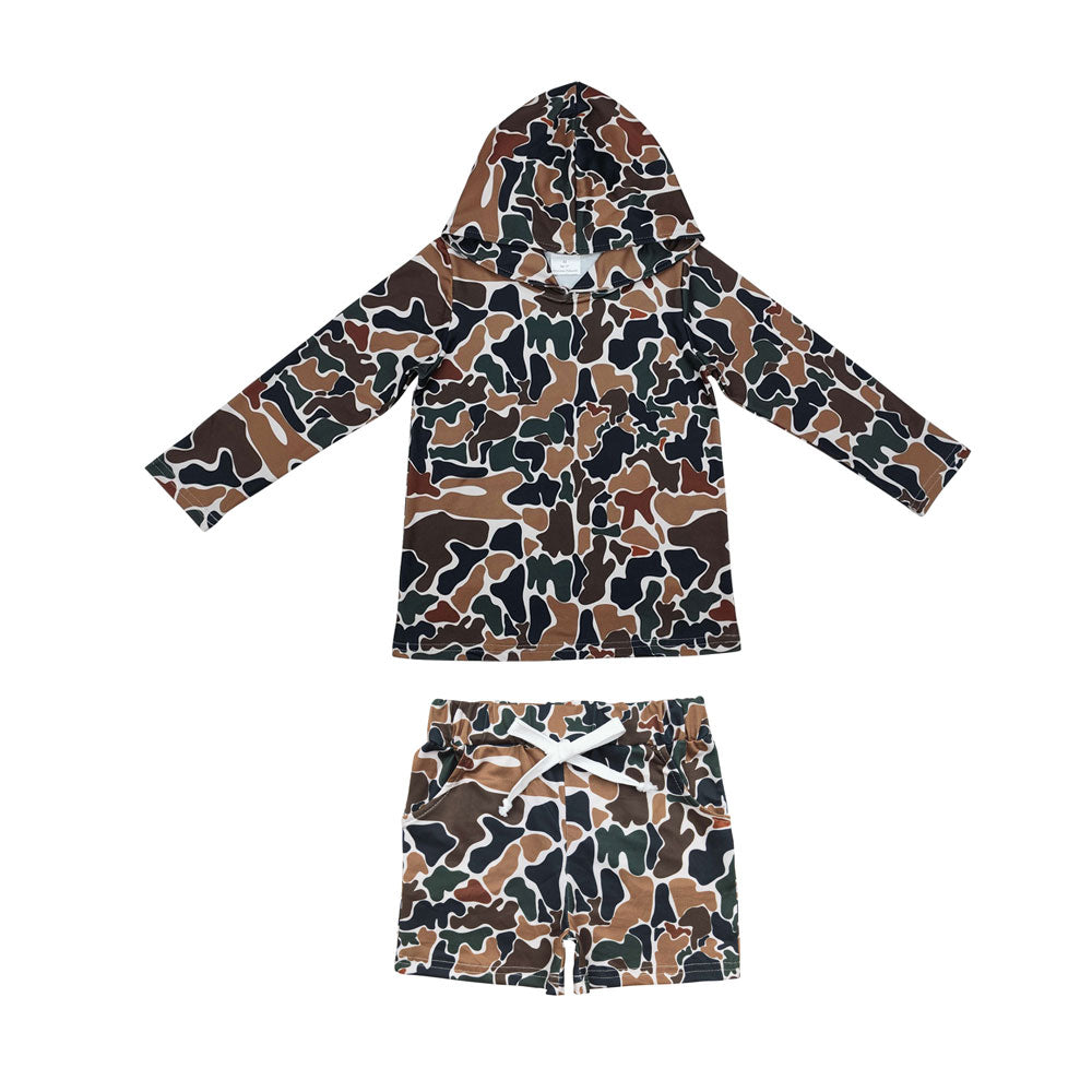 Sibling Baby Boys Kids Long Sleeves Camo Hoodie Shirt Pockets Shorts Clothes Outfits RTS
