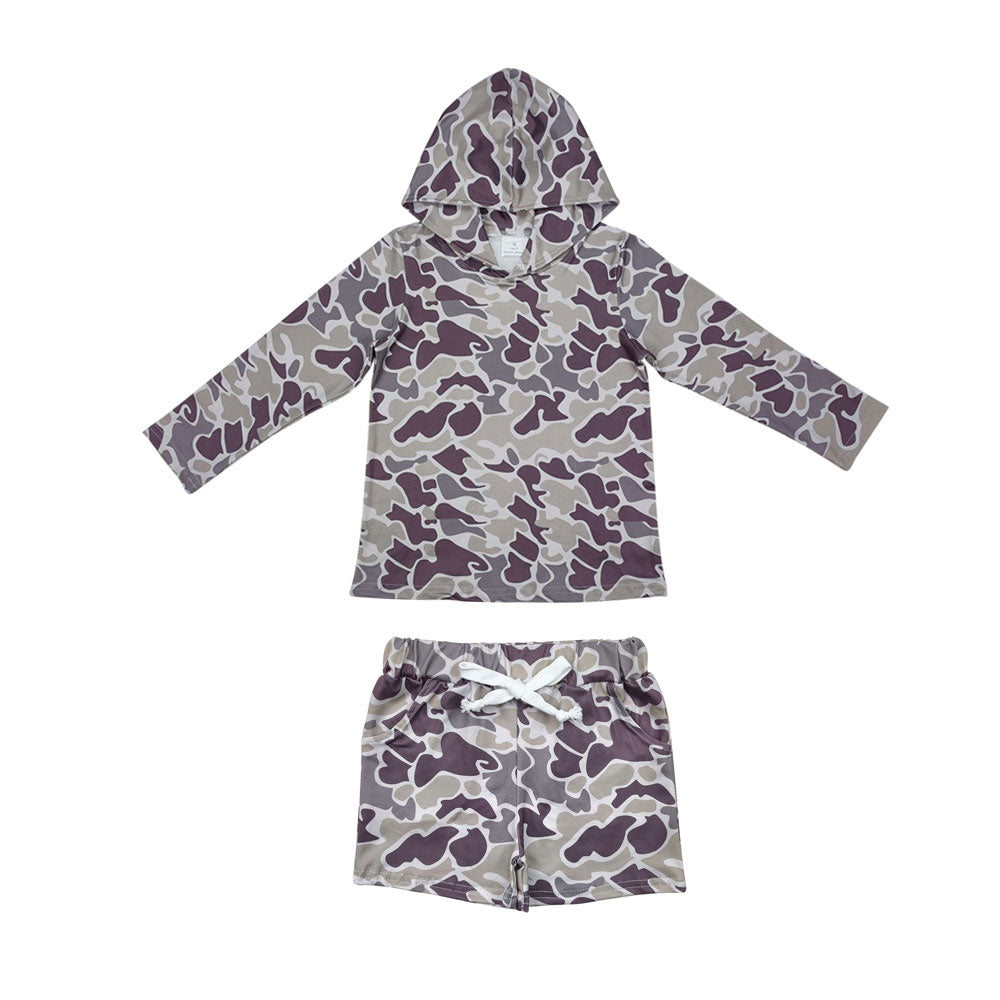 Sibling Baby Boys Kids Long Sleeves Camo Hoodie Shirt Pockets Shorts Clothes Outfits RTS