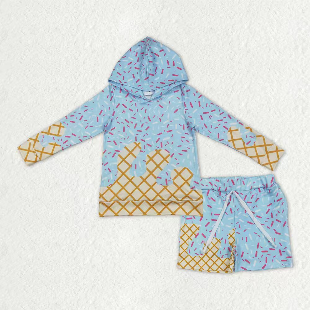 Sibling Baby Boys Long Sleeves Sprinkles Drips Hoodie Shirt Pockets Shorts Team Clothes Set RTS