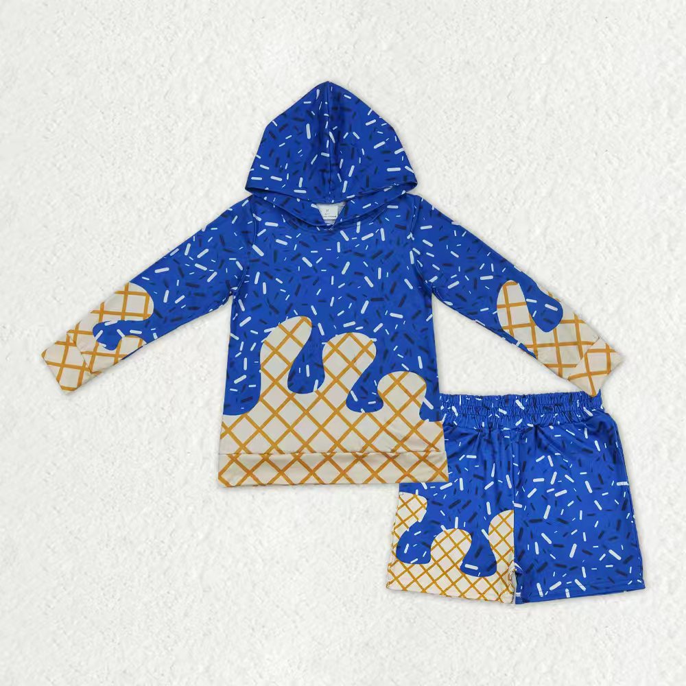 Sibling Baby Boys Long Sleeves Sprinkles Drips Hoodie Shirt Pockets Shorts Team Clothes Set RTS