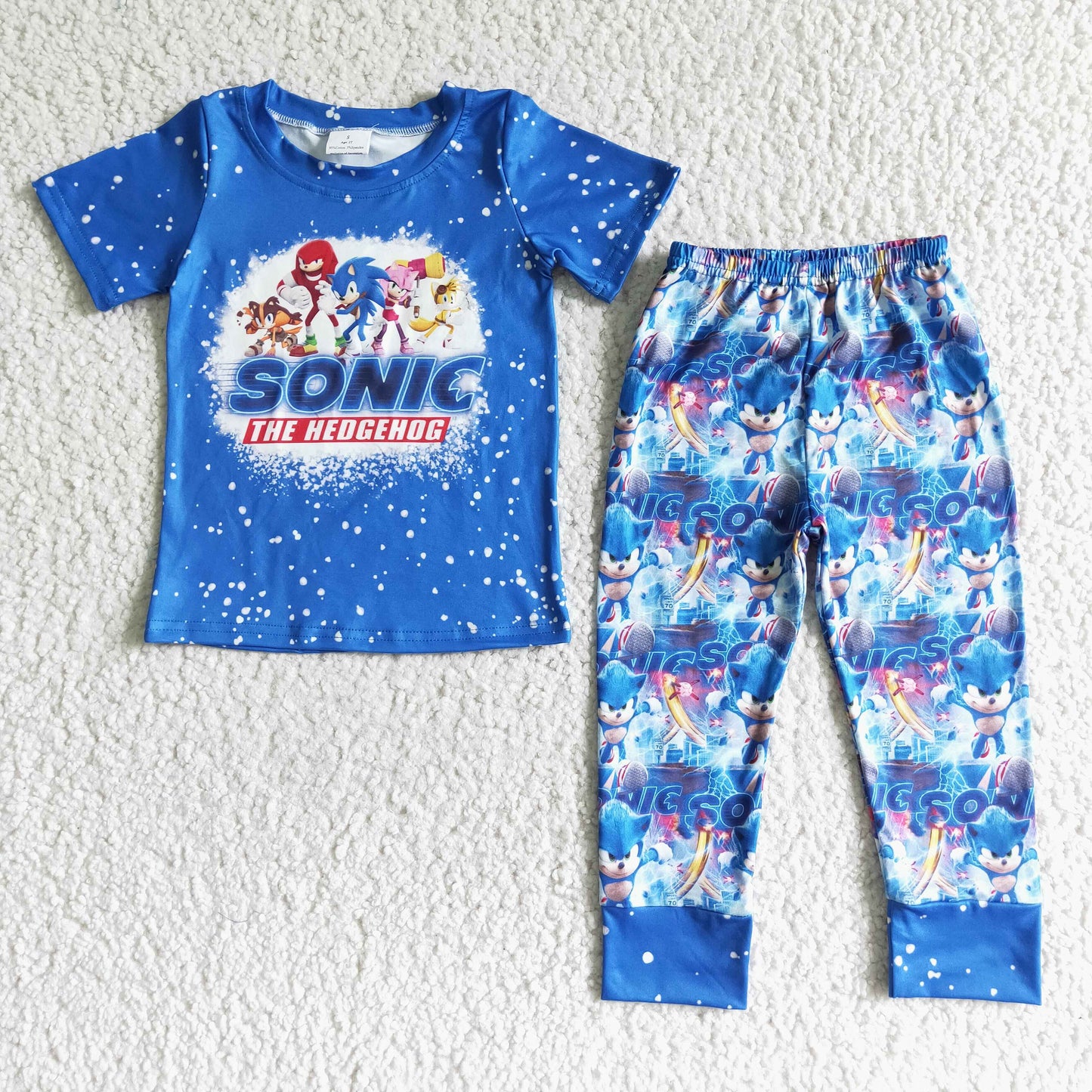 Baby Boy Girl Short Sleeves Cartoon Shirt Pants Sibling Blue Outfit Clothes RTS