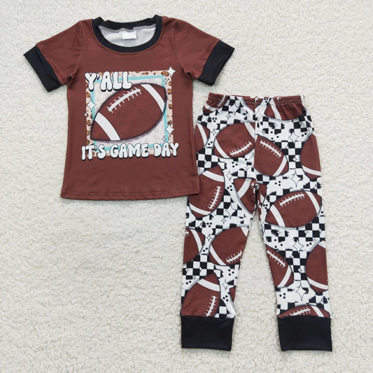Promotion Baby Boy Short Sleeves Shirt Pants Football Outfit RTS