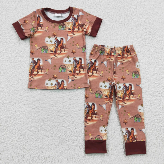 Promotion Baby Boy Short Sleeves Rodeo Shirt Pants Pajamas Western Outfit RTS