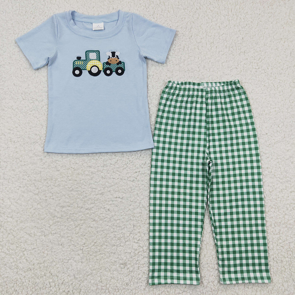 Baby Boy Short Sleeves Embroidery Shirt Pants Sibling Clothes Set RTS