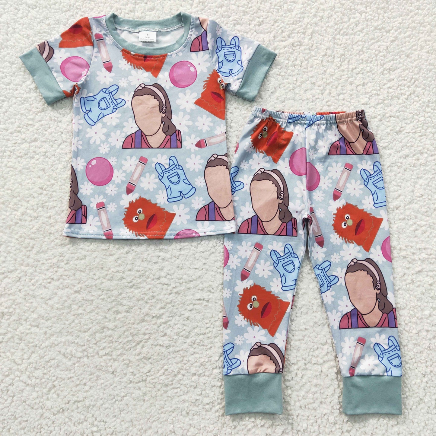 Promotion Baby Kids Short Sleeves Floral Pencil Pants Back to School Outfit Pajamas RTS