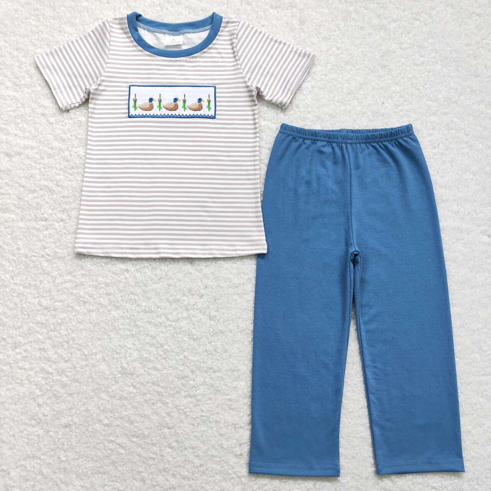 Baby Boy Short Sleeves Embroidery Shirt Pants Sibling Clothes Set RTS