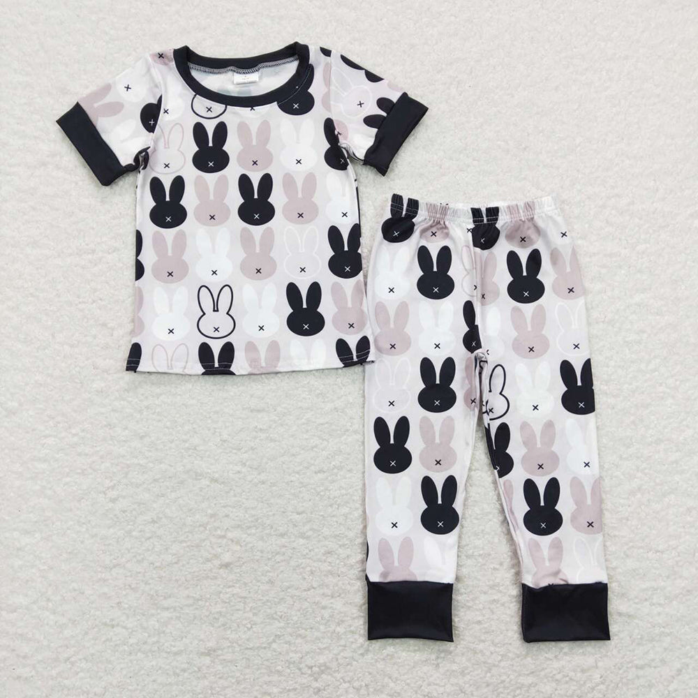 Baby Boy Short Sleeves Easter Rabbits Sibling Romper Shirt Set