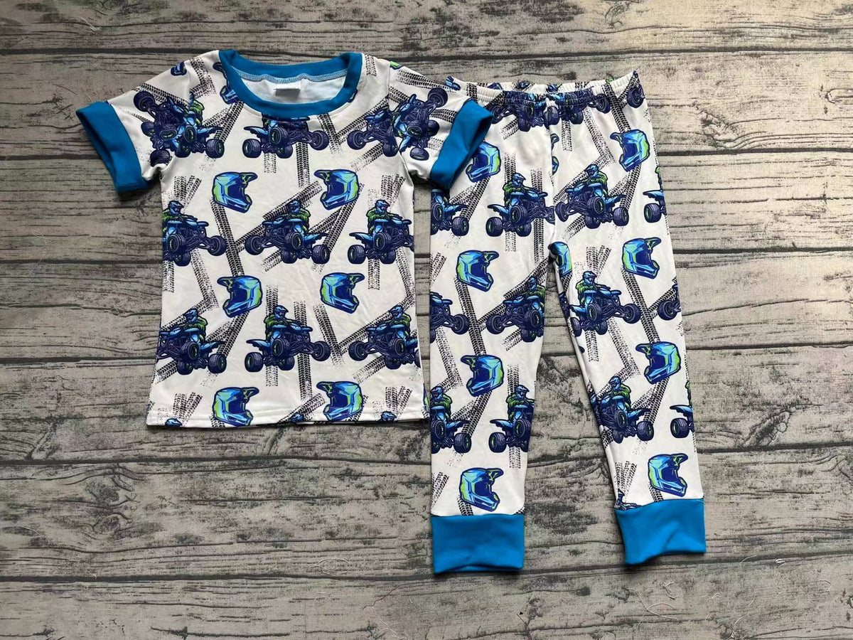 No moq Pre-order Baby Boy Short Sleeves Trucks Shirt Pants Pajamas Set