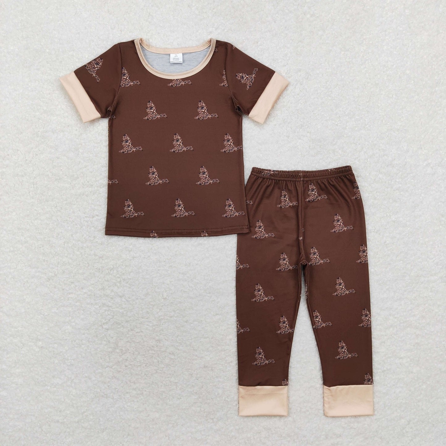 Boys Kids Short Sleeves Camo Deer Ducks Shirt Pants Sibling Bamboo Pajamas Clothes Set RTS