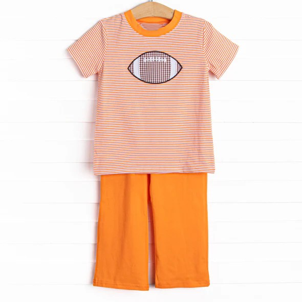 Pre-order Baby Boy Orange Stripes Football Shirt Pants Set
