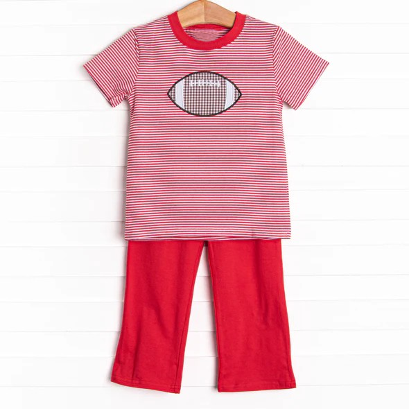 Pre -order Baby Boy Red Stripes Football Shirt Pants Set