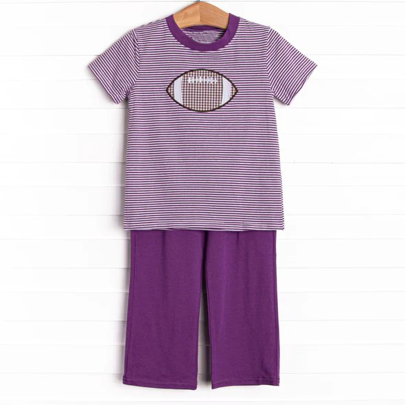 Pre -order Baby Boy Purple Stripes Football Shirt Pants Set