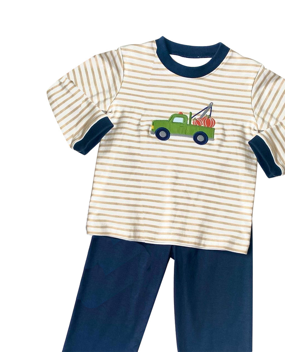 Pre-order Baby Boy Stripes Pumpkins Truck Tops Pants Set