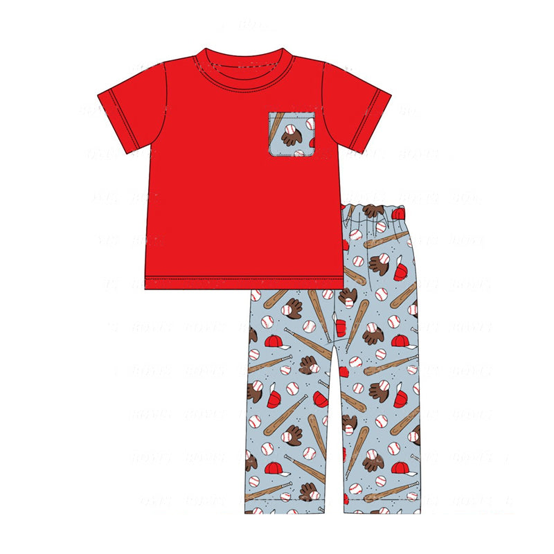 Pre-order Baby Boy Pink Short Sleeves Shirt Baseball Pants Set